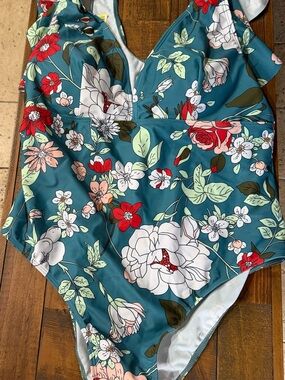 Teal Floral One-Piece Swimsuit size 2X